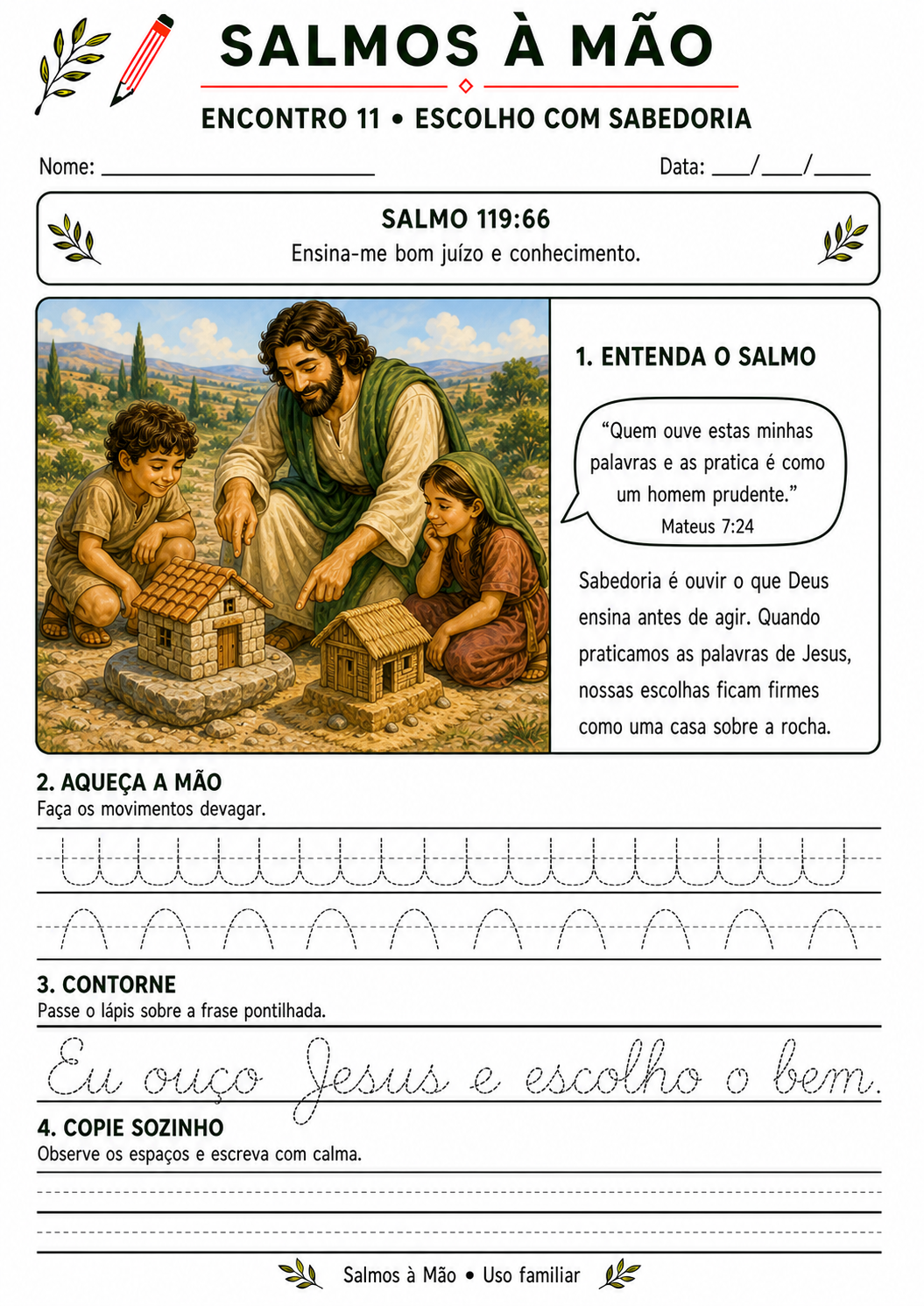 Página completa do encontro 11 do Salmos à Mão sobre escolhas sábias