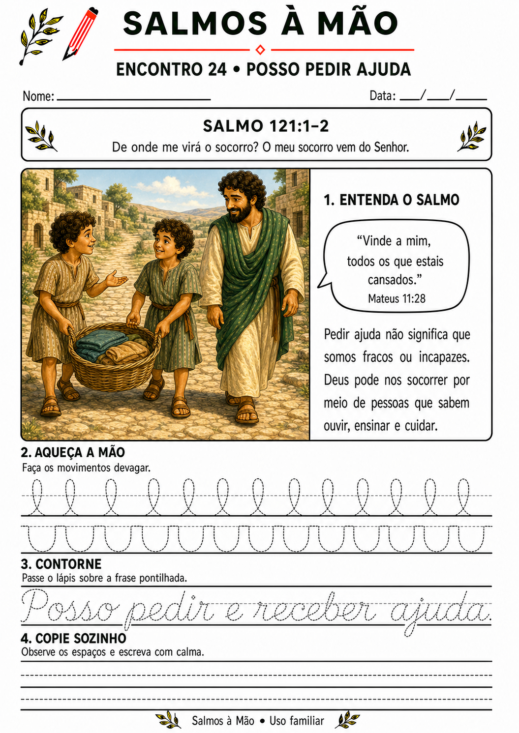 Página completa do encontro 24 do Salmos à Mão sobre pedir ajuda