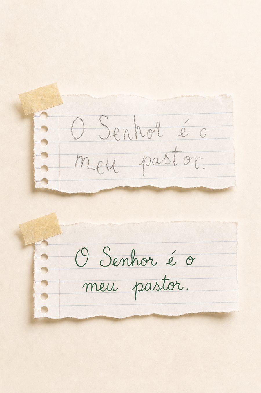 Exemplo ilustrativo de uma escrita infantil antes da prática guiada e depois com traços mais regulares
